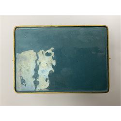 20th century Chinese cloisonne enamel smoking set, comprising two ashtrays, box and tray, with floral and foliate scrolling on green ground