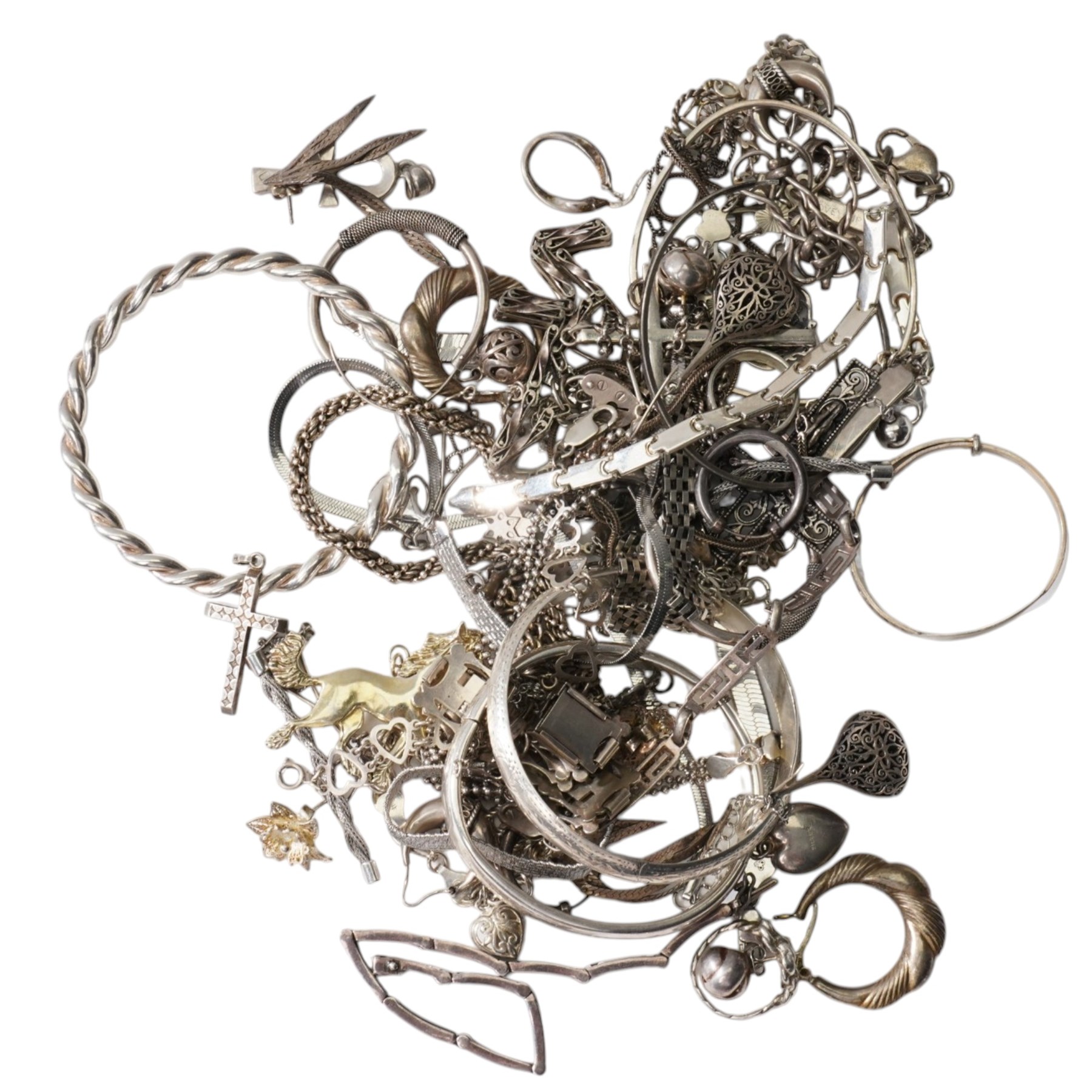 Silver and stone set silver jewellery including bangles, bracelets earrings etc and a collection of costume jewellery