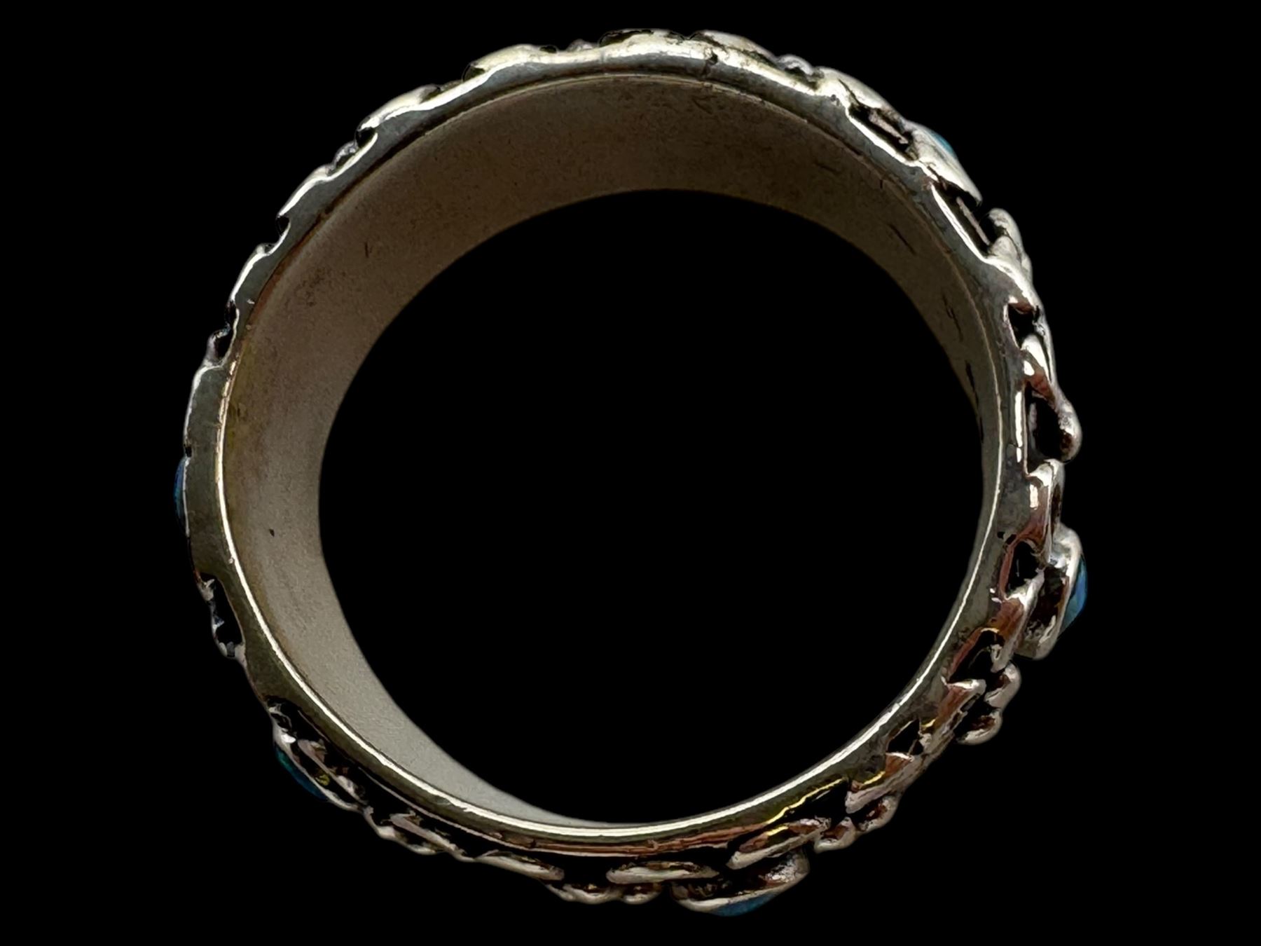 Silver opal filigree band ring, boxed