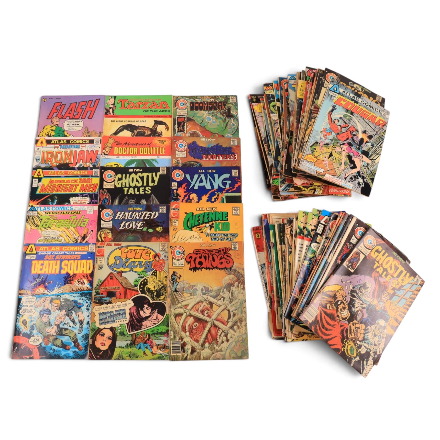 Collection of Bronze age and later Charlton, Atlas, Gold Key and similar comic books, titles including Midnight Tales, Planet of the Vampires, Ripley's Believe It Or Not, Star Trek, Beyond The Grave, Cougar, Doomsday 1, Love Diary, Police Action, The Destructor, The Brute, Baron Wierwulf's Haunted Library, The Many Ghosts of Doctor Graves, Wulf the Barbarian, Korak Son of Tarzan, Iron Jaw, The Scorpion, Ghost Manor, Ghostly Haunts, Ghostly Tales, The Tarantula etc