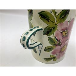 Early 20th century Wemyss large mug in wild rose pattern, decorated with pink roses and green lined boarder H14cm