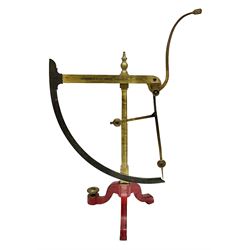 Victorian brass yarn scale by Goodbrand & Co, Manchester on cast iron tri-form base, H56cm