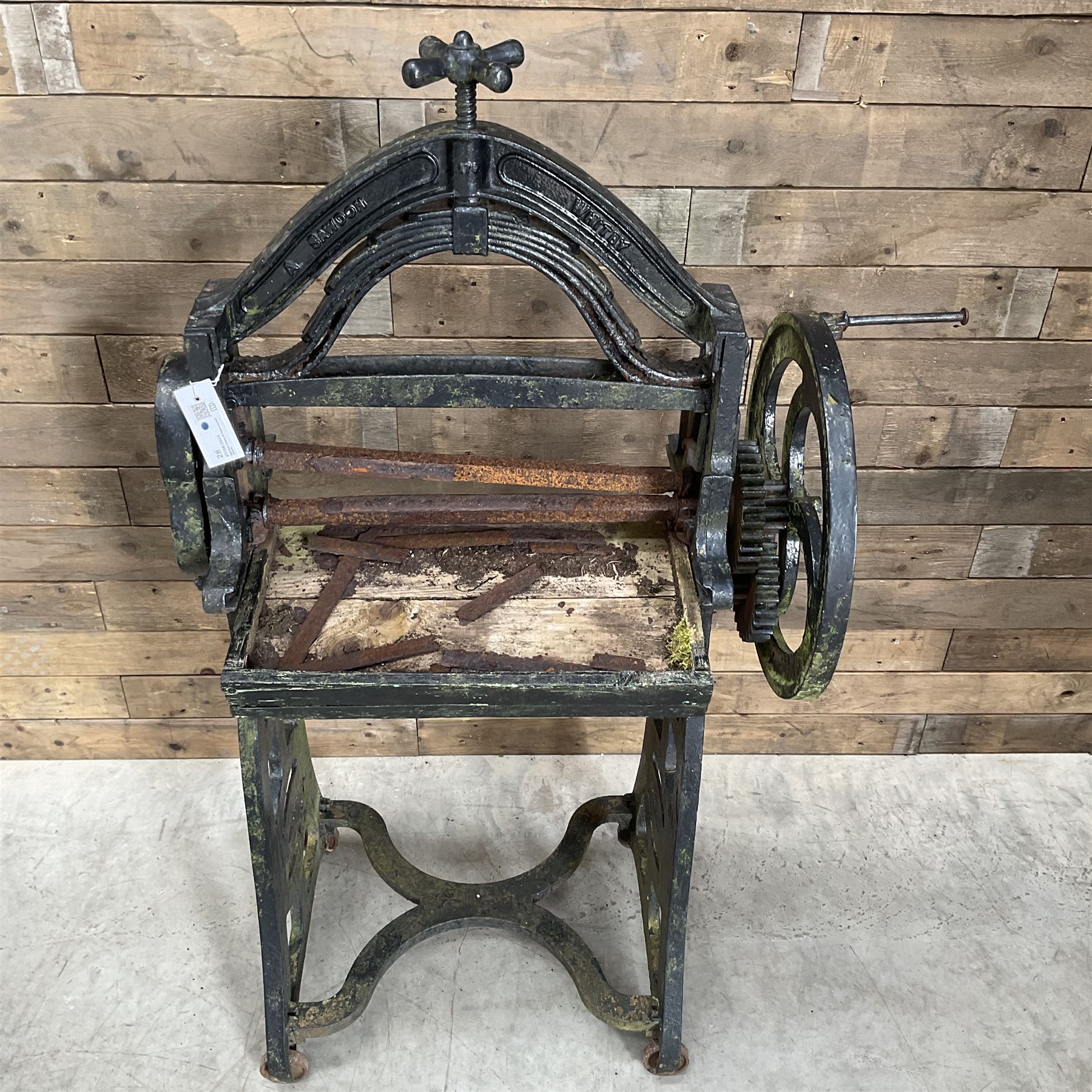 Ewbank cast iron ornamental mangle retailed by A Sawdon Whitby