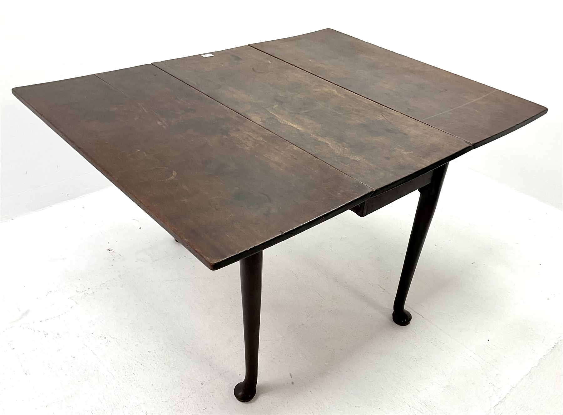 19th century mahogany drop leaf table, turned tapering supports on pad feet