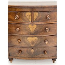 Victorian mahogany bow front chest fitted with two short and three long drawers
