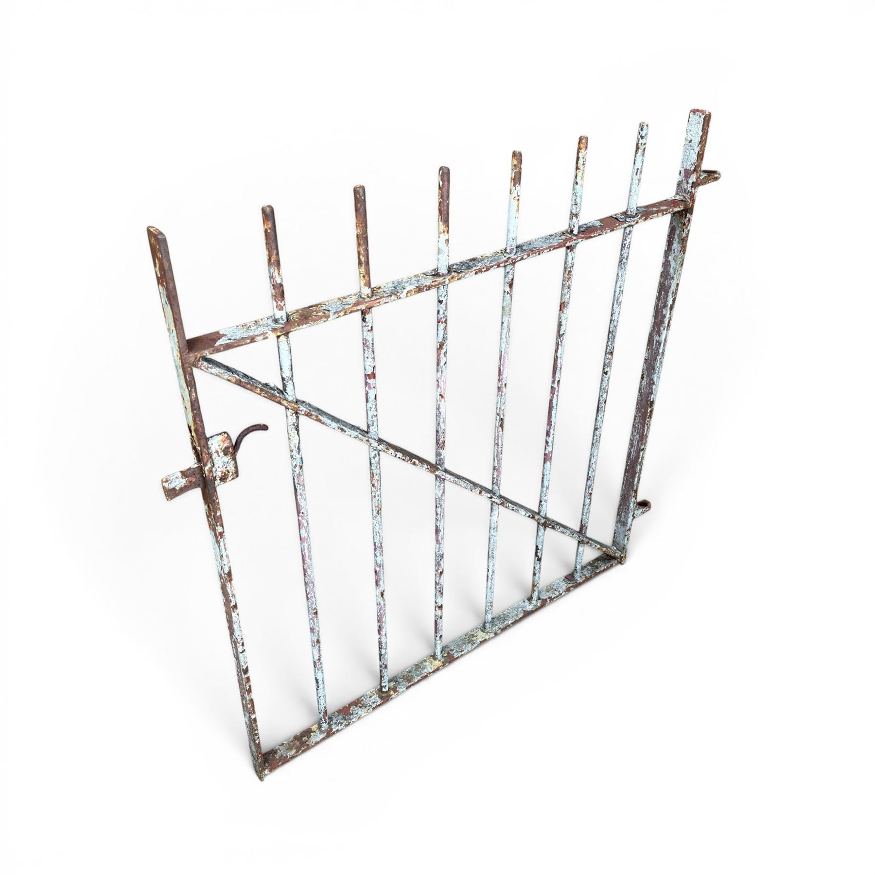 19th century wrought iron hand gate, with hinge loops and latch, in rustic white finish