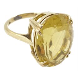 Gold single stone oval citrine ring, stamped 9ct