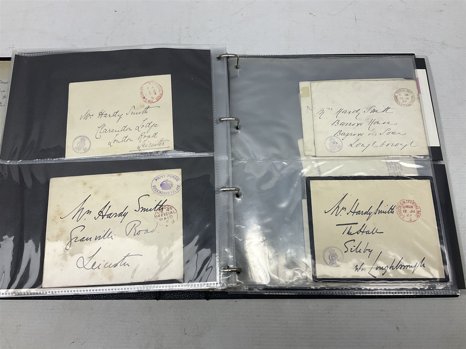 Postal history including air mail, telegrams, covers with 'Privy Purse Buckingham Palace' stamp, first day covers etc, housed in two ring binder folders