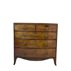 19th century mahogany bow front chest, fitted with two short and three long drawers, splayed supports