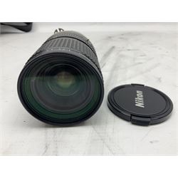 Nikon F3 SLR camera, serial number 1583609; Nikon 50mm 1:1.8 lens; Nikon 28-85mm 1:3.5-4.5 zoom lens; Vivitar MC 2X-3 Tele Converter, and a Nikon Speedlight SB-16 flash