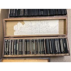 Large collection of over three hundred glass magic lantern slides including country, beach, town and street scenes, some with figures and animals