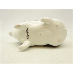  Two Wemyss pottery pig models in black and white, both painted Wemyss mark and one stamped Made in England, L15cm & L16cm (2) Provenance: West Heslerton Hall  