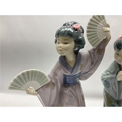 Three Lladro Japanese figures, comprising Sayonara no. 4989, Chrysanthemum no. 4990 and Madame Butterfly no. 4991, largest H30cm