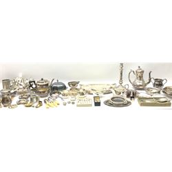 Metalware including silver plated teapot, wine coaster, ashtrays, dishes etc, in two boxes