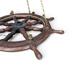 Mid 20th century ships wheel chandelier with four brass bulb fittings