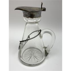 Edwardian silver mounted whisky noggin, of tapering cylindrical form with hinged flat cover, H11cm, together with a silver whisky label, each hallmarked Levi & Salaman, Birmingham 1909