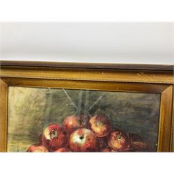 M Grieve (British 20th century): Still Life of Apples and Still Life of Mixed Fruit, pair pastel and watercolours signed 30cm x 45cm (2)