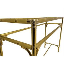 Rectangular brass console table, glass top