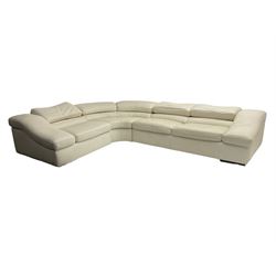 Natuzzi - 'Wave' corner sofa, upholstered in cream leather, in three sections with adjustable back rests 