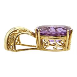 9ct gold pear shaped amethyst and eight stone flamingo topaz ring and a 14ct gold amethyst pendant with openwork mount, both hallmarked 
