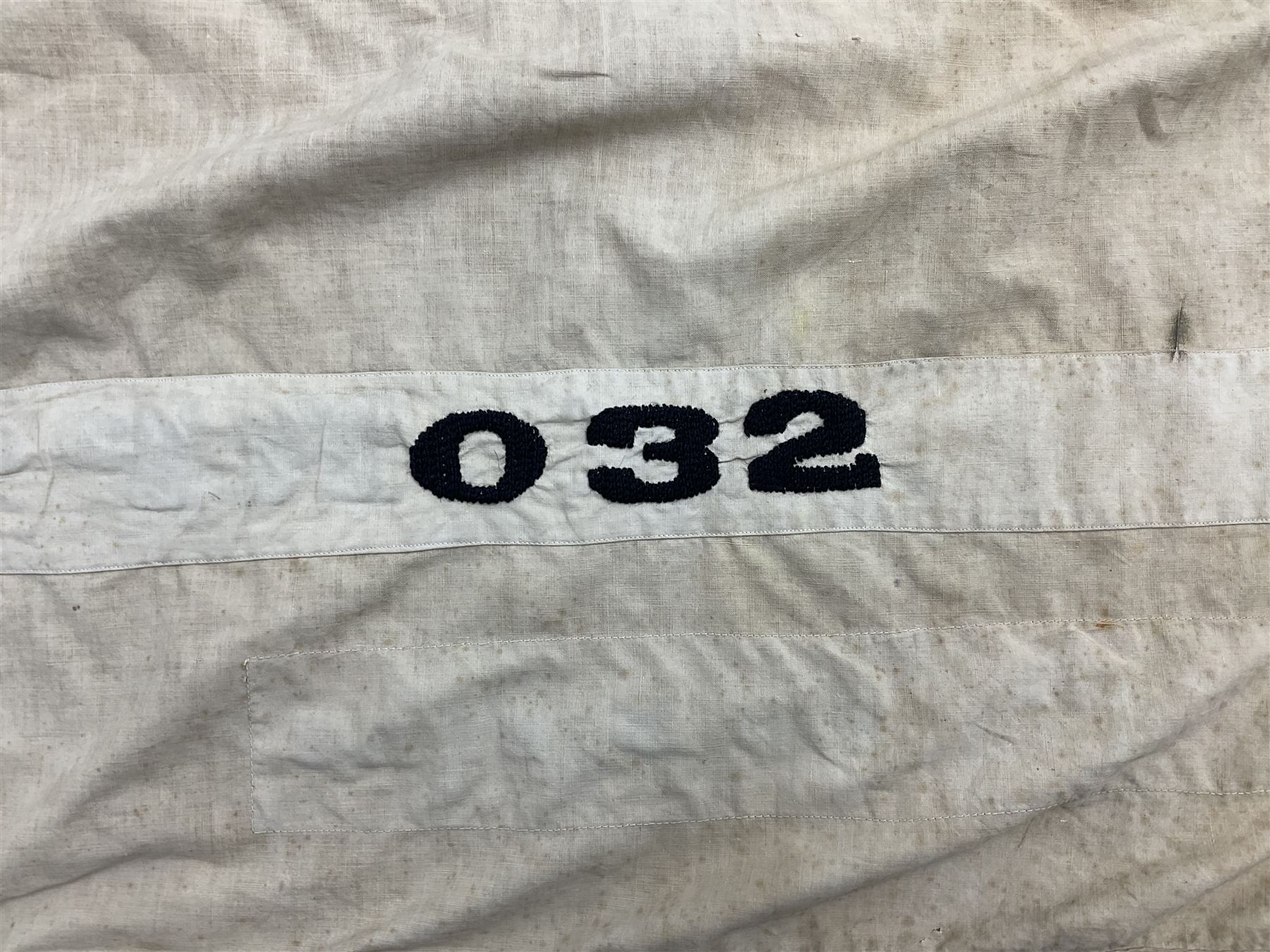 WW2 Belgian Partisan/Resistance two-sided banner embroidered in black on a cream ground 'Belgische Partisanen Korps 032 afd: Ph: De Bruyne' within a Belgian flag border; on wooden pole with gilded metal lion and laurel wreath finial