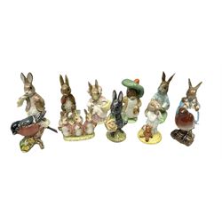 Six Beswick Beatrix Potter figures, comprising 'Flopsy, Mopsy and Cottontail', 'Mrs Rabbit', 'Mrs Rabbit & Bunnies', 'Fierce Bad Rabbit', 'Benjamin Button' and 'Peter Rabbit', together with Beswick Robin 980, Beswick Bullfinch 1042, Royal Doulton 'Bedtime bunnykins' and two Royal Albert figures, 'Benjamin ate a lettuce leaf' and 'Little black rabbit'