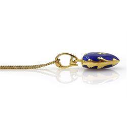 Victor Mayer for Faberge 18ct gold blue enamel heart shaped pendant, with applied gold four leaf clover decoration, limited edition No. 722/1000, on silver-gilt chain necklace, boxed