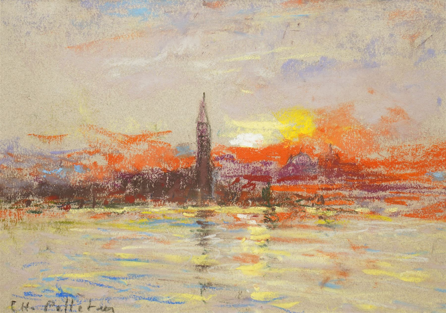 Charles Pelletier (British 1922-2005): Venice Grand Canal at Sunset, pastel signed 21cm x 30cm