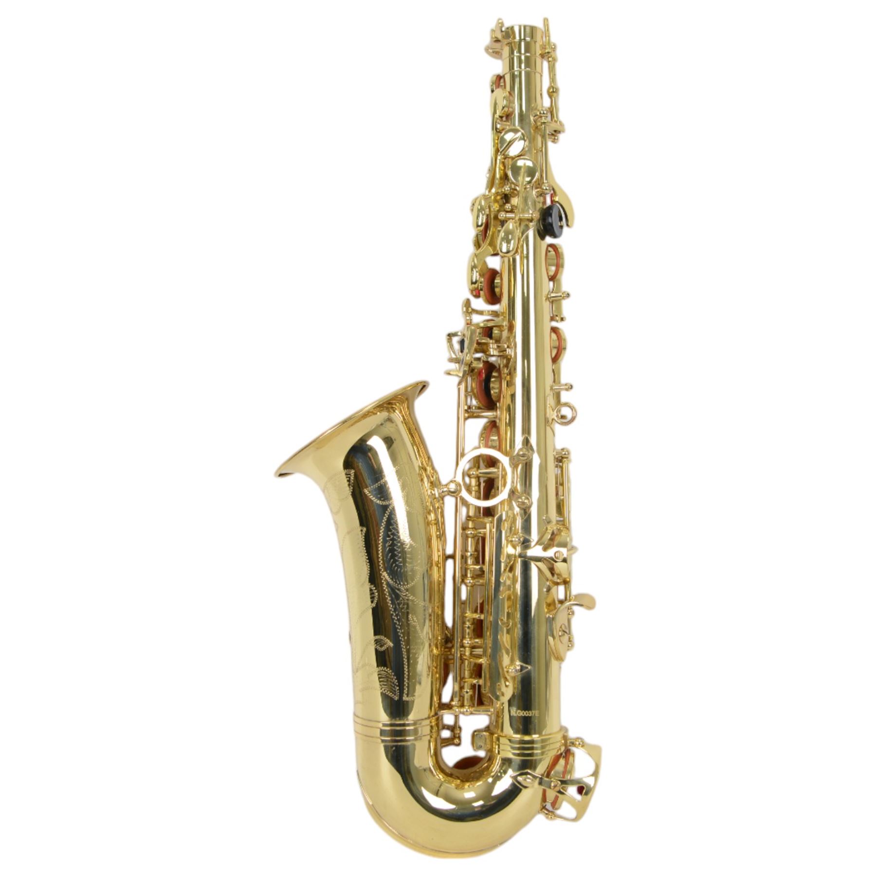 John Scheerer & sons Primo brand lacquered gilt Soprano Saxophone with mouthpiece, in a compact velvet lined hard case.