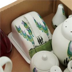 Collection of ruby glass and other art deco wares by E Radford, in one box 