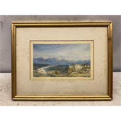 J Tucker (Early 19th century): The Alps with Farmhouse and Figures in the foreground, watercolour signed 13cm x 22cm
Provenance: with Sabin Galleries, Cork Street, London, label verso
