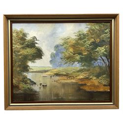Lewis Creighton (British 1918-1996): River Landscape, oil on board signed 39cm x 48cm