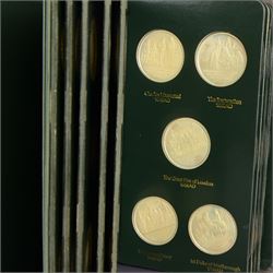 Limited Edition Danbury Mint 'History of the English Speaking Peoples' complete set of fifty silver medallions, each depicting historical figures and scenes from Julius Caesar Lands 55BC to Second World War 1939AD, contained within leatherette folder with personalised presentation to cover and interior, no. 2780/7500