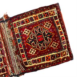 South West Persian Qashgai saddle bag, decorated with medallions within geometric borders