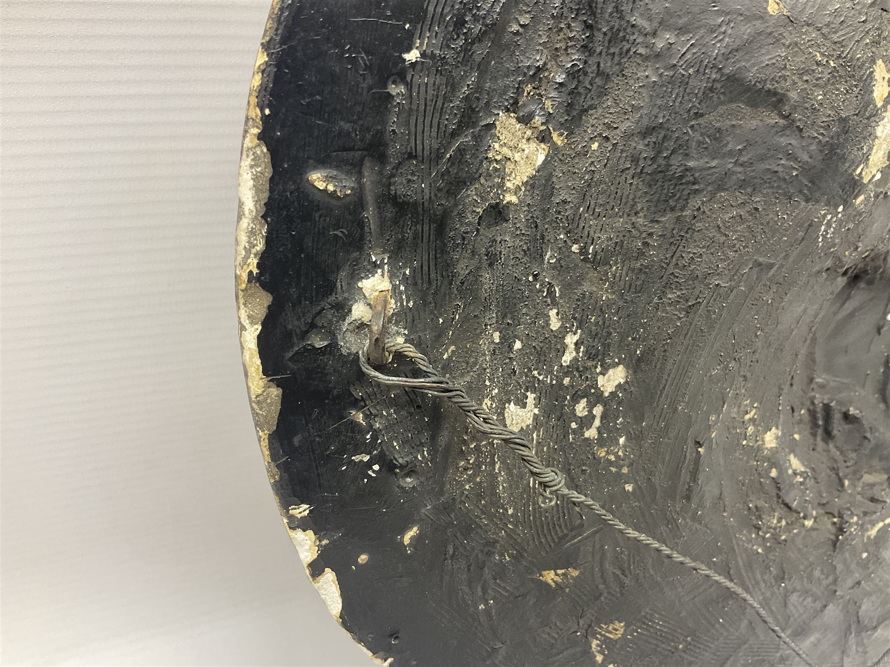 Justin Mathieu; oval high relief plaque depicting a battle scene, within frame H36cm