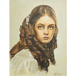 American School (Mid-20th century): Portrait of Girl, oil on canvas inscribed 'Linda' and ...