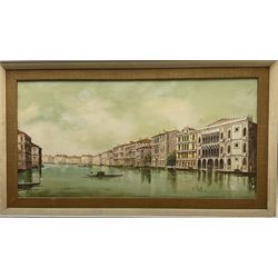 Giancarlo Vitali (Italian 1929-2018): Venetian Canal Scene with Gondoliers, oil on canvas signed 58cm x 119cm