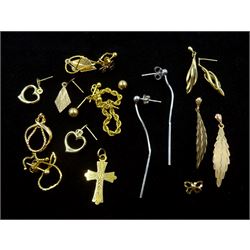 Nine pairs of gold earrings and two gold pendants, all 9ct hallmarked, stamped or tested, approx 10gm