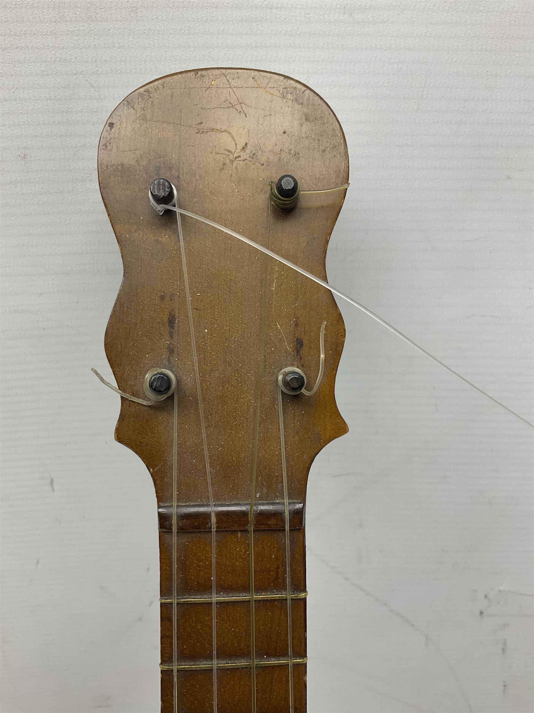 Trumelo BMI banjo ukulele no.3013 L58cm; in soft carrying case; and Kapok Brand guitar shaped ukulele L51cm (2)