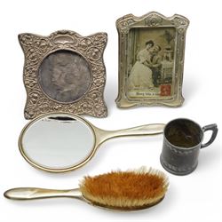 Embossed silver photograph frame, plated frame, set of six plated fish knives and forks etc