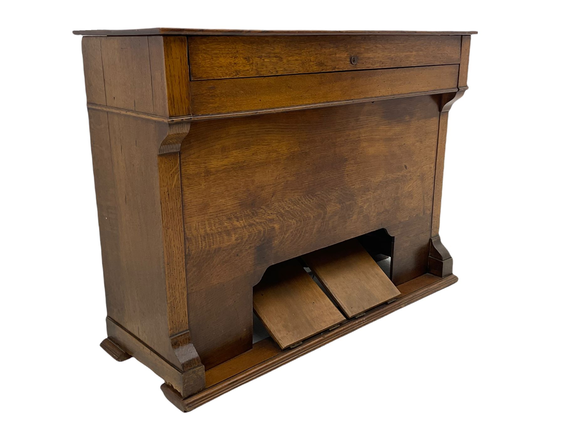 19th century oak cased harmonium, twin pedal pump mechanism