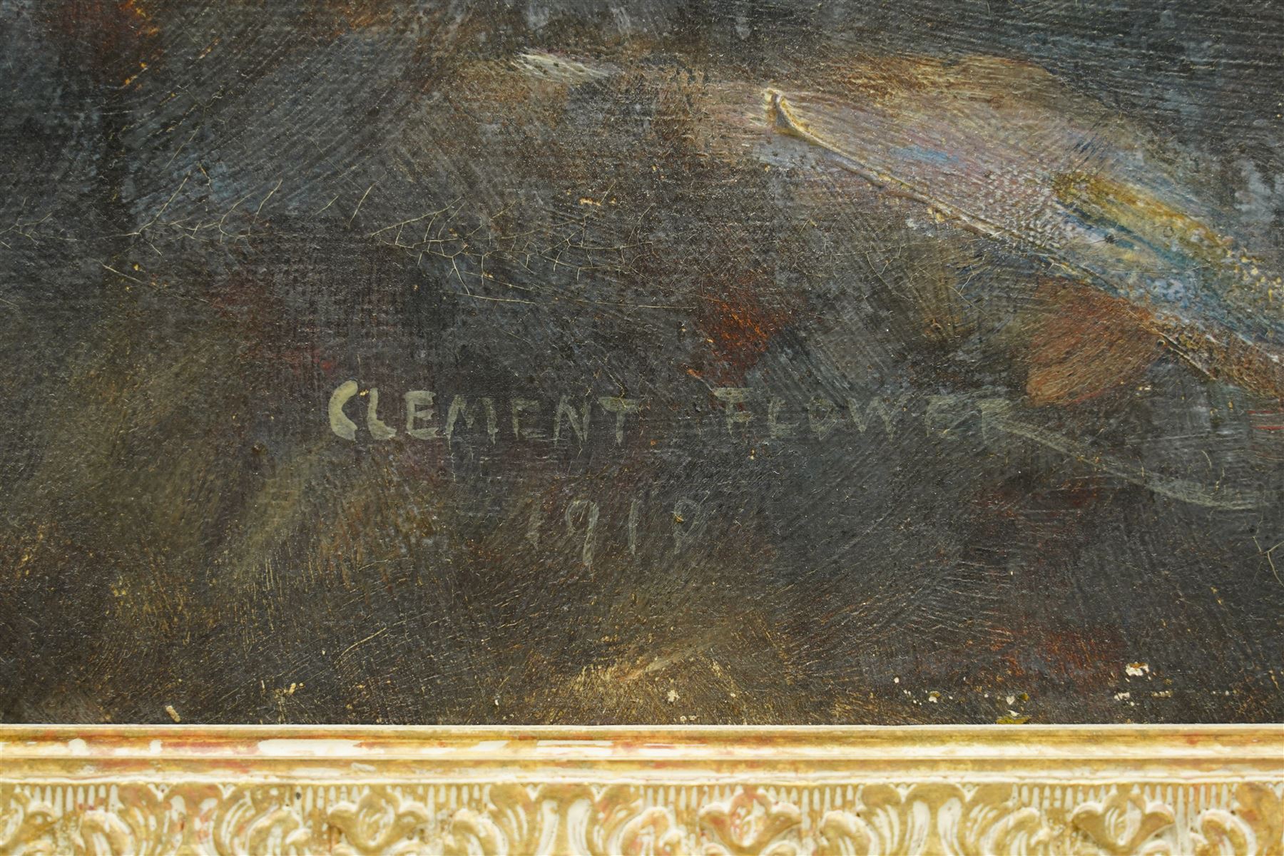 Clement B Flower (British Late 19th to Early 20th century): Portrait of an Edwardian Lady 'Miss Diane Jackson' with a Medieval Tapestry Behind, oil on canvas signed and dated 1910, labelled verso 75cm x 62cm
Notes: Clement Flower was a student at Hubert von Herkomer's art school in Bushey, Hertfordshire