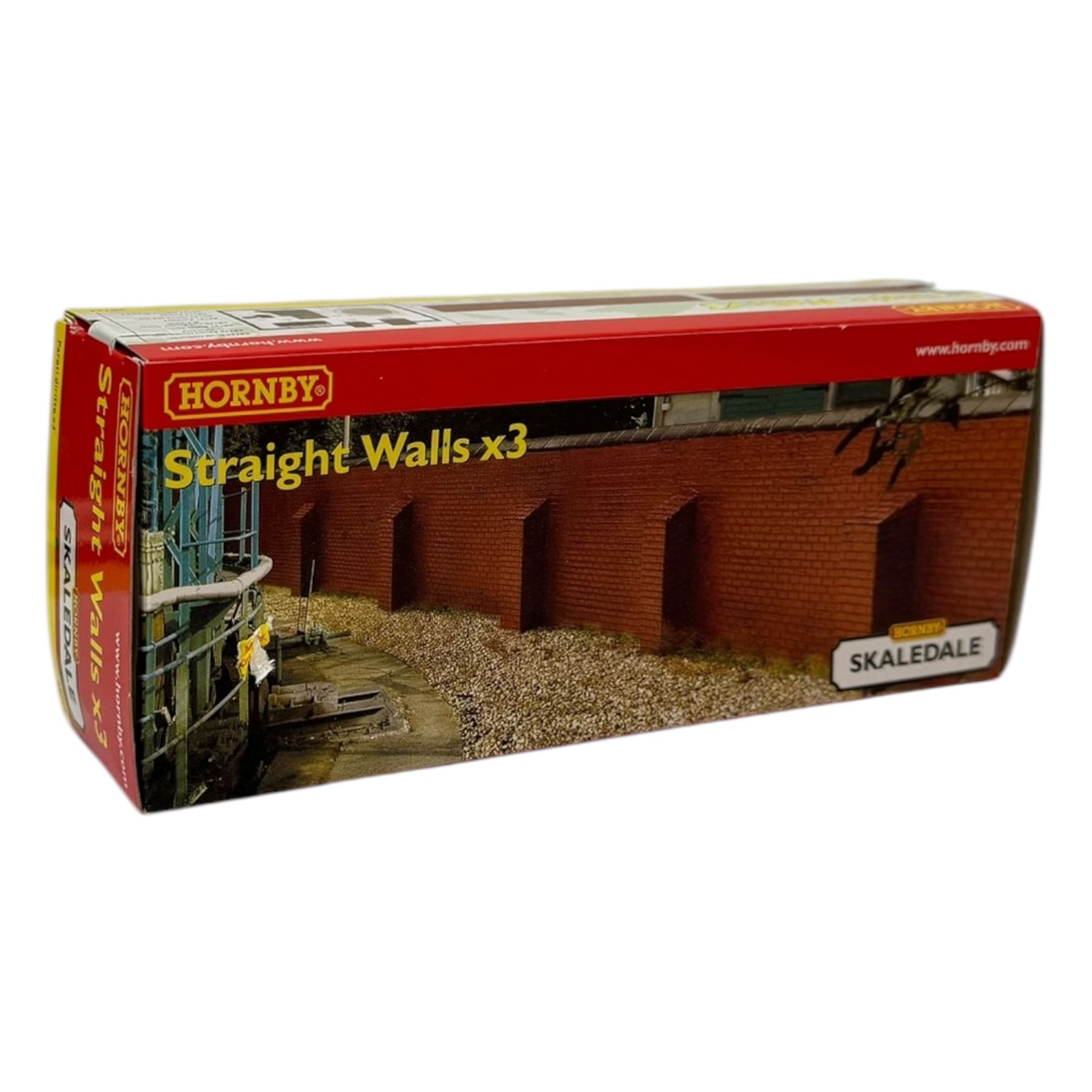 Ten Hornby '00' gauge Skaledale buildings, comprising two R8744 Straight Walls, R8564 Model Shop, R9768 The Pharmacy, R8501 Raven Cottage, R8515 Clovelly Cottage, R8626 Country Fire Station, R8588 Weighbridge & Scales, R8638 Platform & Shelter and R9763 Off Your Head Barbers Shop, all boxed