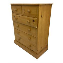 Waxed pine chest, fitted with two short and four long drawers