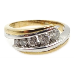  Diamond graduating five stone white and yellow gold ring, hallmarked 9ct  