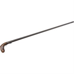 19th century walking stick gun or poacher's stick, with club-shaped handle with a recess f...