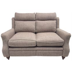 Parker knoll -  'Newbury' two-seat sofa (W148xm, H103cm, D100cm); and matching armchair with electric rising footrest (W85cm); upholstered in lavender fabric 