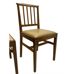 Acornman - set six (4+2) oak dining chairs, shaped cresting rail over moulded upright slats, square tapering supports joined by H-stretchers, by Alan Grainger, Brandsby, York