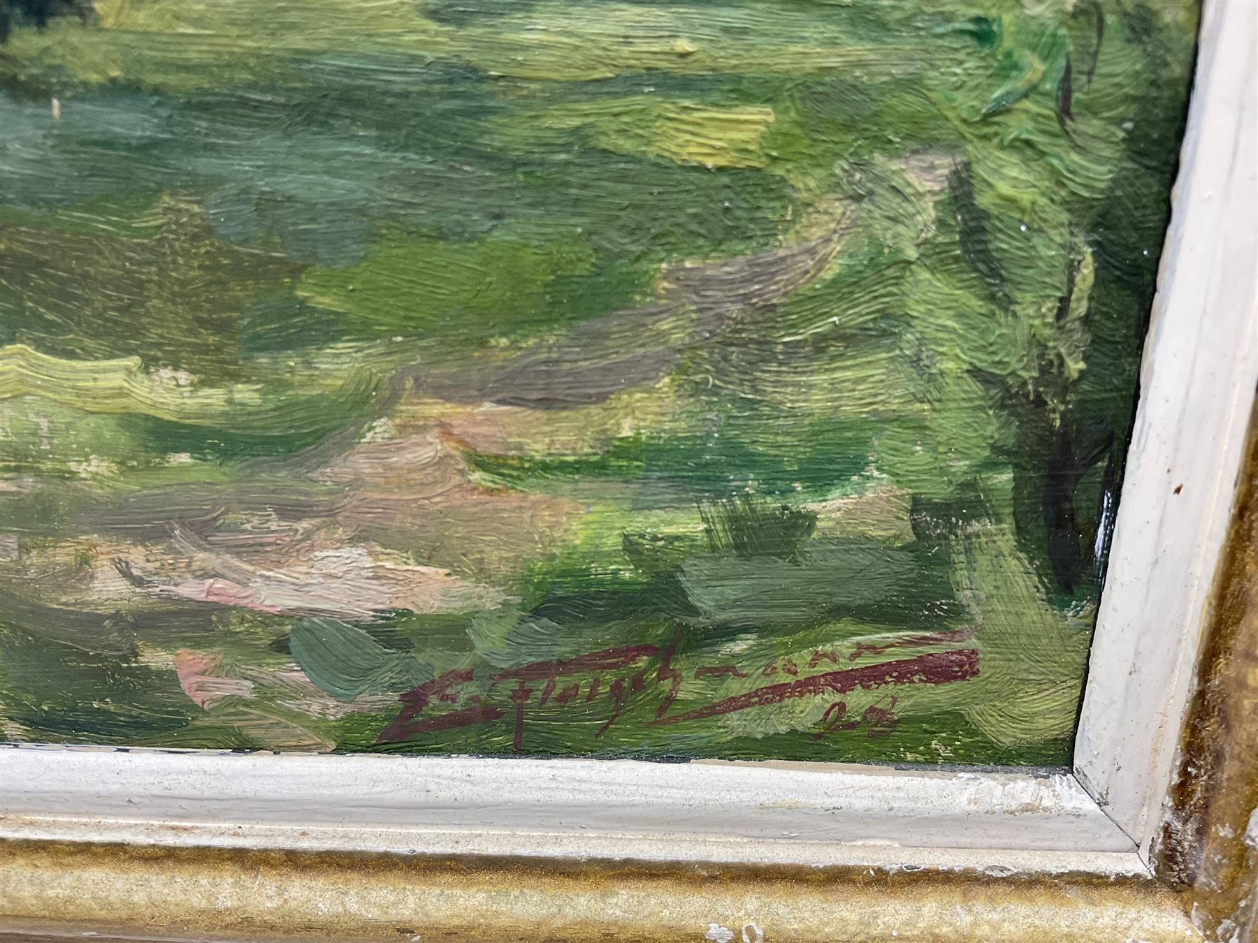 C Fleischmann? (German early 20th century): Forest Landscapes, pair oils on canvas laid on board indistinctly signed, one dated '28, 27cm x 35cm (2)