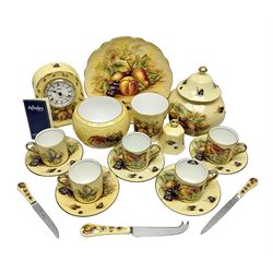Aynsley Orchard Gold five coffee cans and saucers, mantel clock, plate etc 